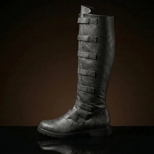 Tall shaft detail on multi-buckle renaissance boots by NOIRTIDE