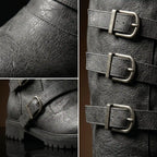 Leather texture on NOIRTIDE multi-buckle knee-high renaissance boots