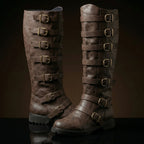 Pair of custom multi-buckle knee-high renaissance boots by NOIRTIDE