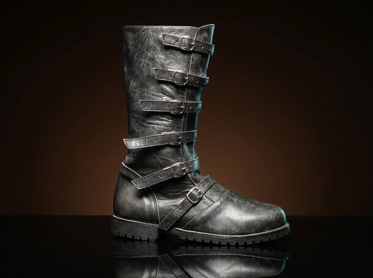 Multi-buckle knee-high renaissance leather boots — handmade by NOIRTIDE