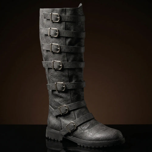 Multi-buckle knee-high renaissance leather boots — handmade by NOIRTIDE