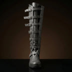 Front view of NOIRTIDE handmade multi-buckle renaissance boots