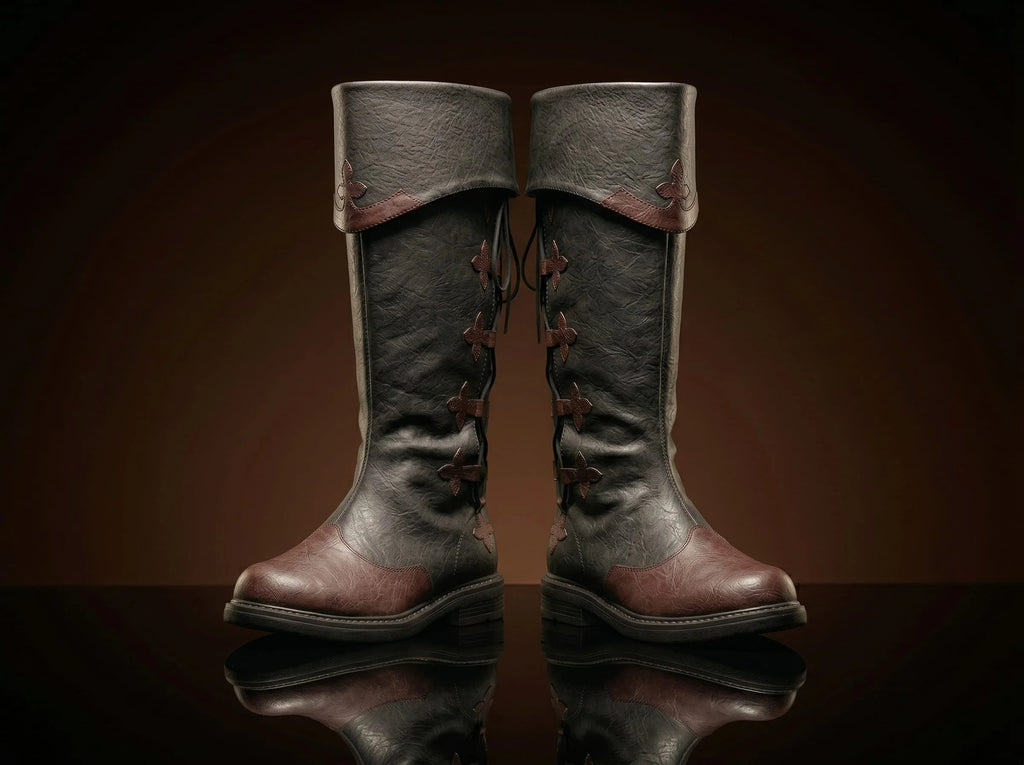 Front view of NOIRTIDE handmade nobleman leather boots