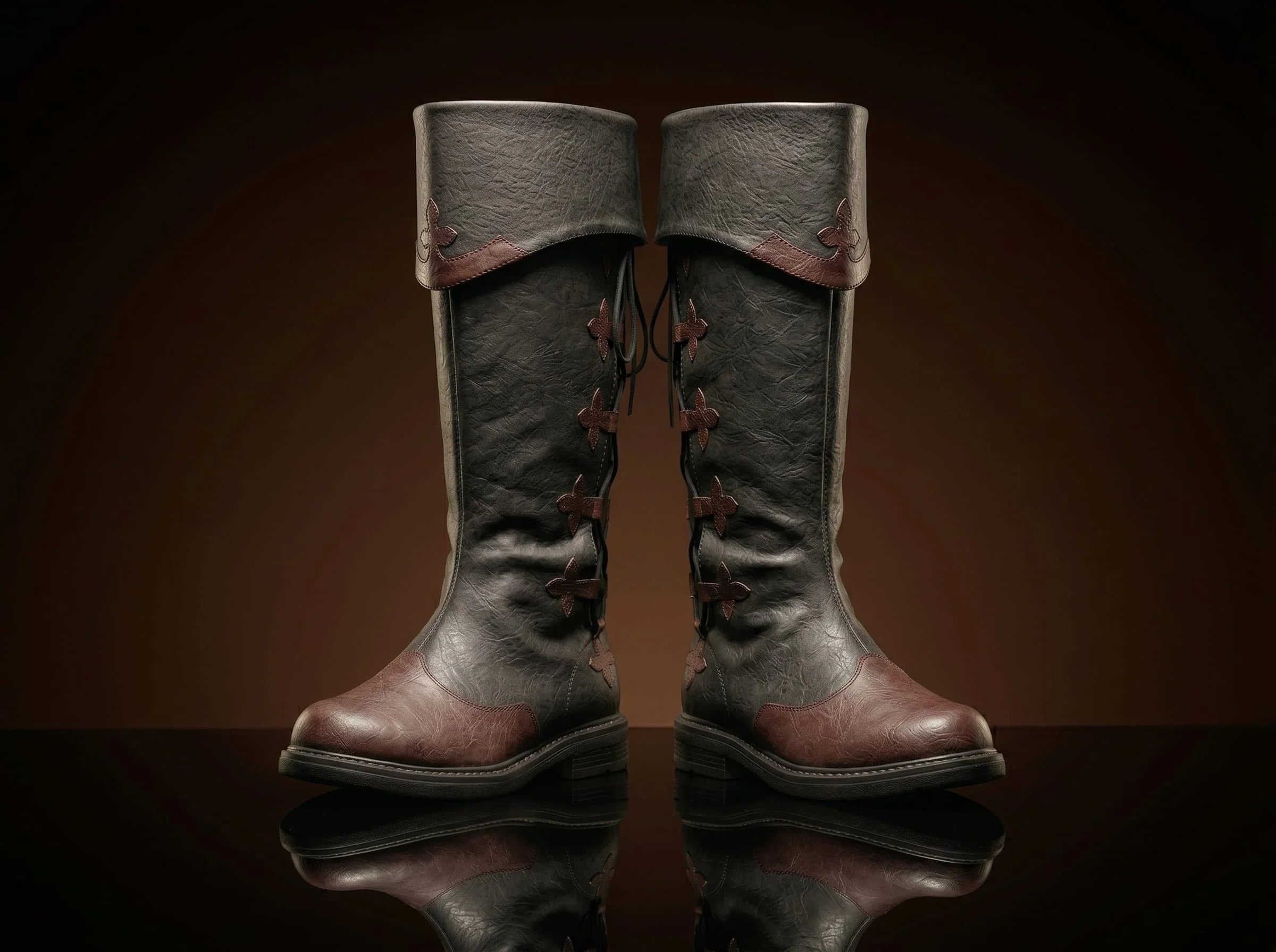 Front view of NOIRTIDE handmade nobleman leather boots