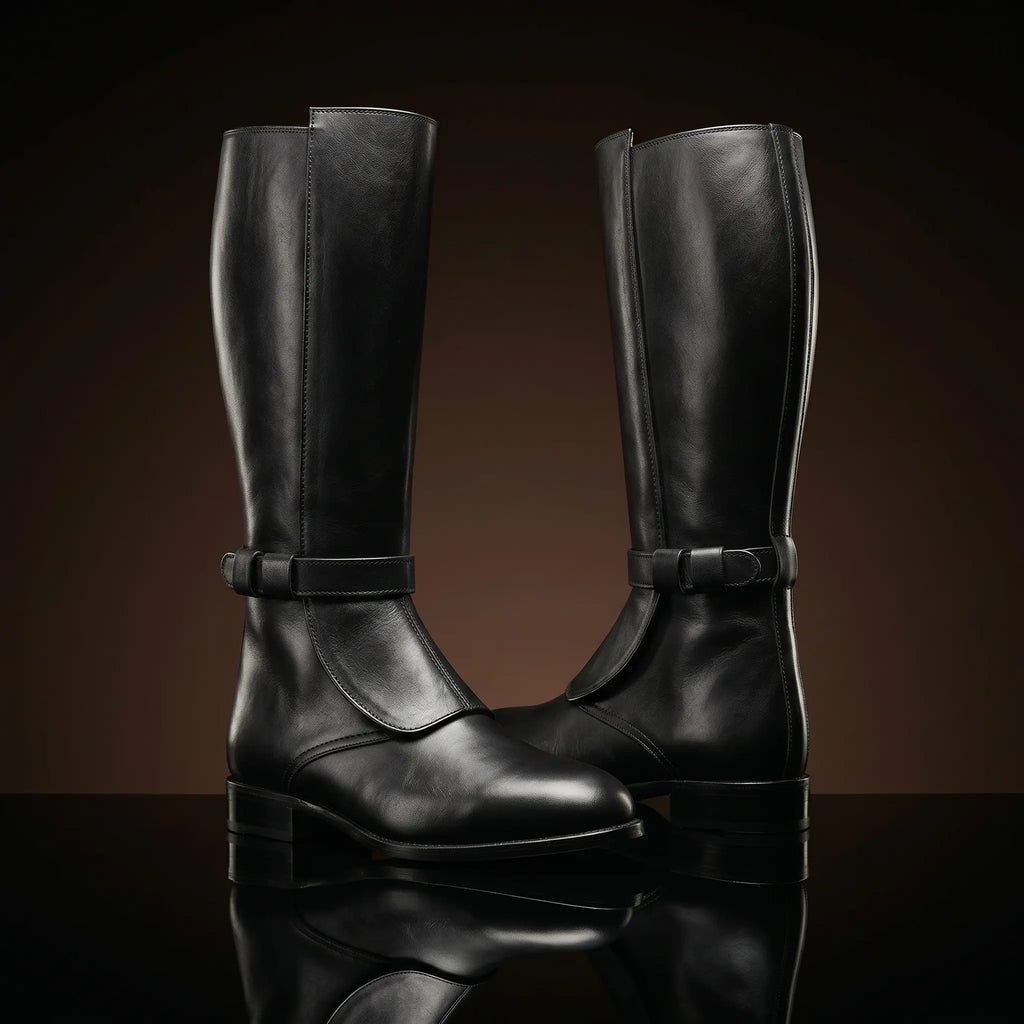 Front view of NOIRTIDE custom Obi-Wan Kenobi Jedi boots