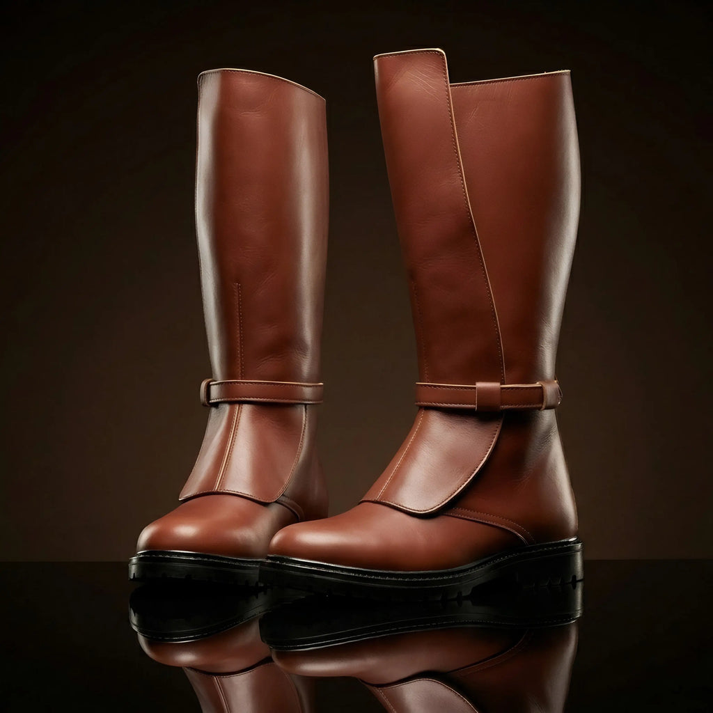 Front view of NOIRTIDE custom Obi-Wan Kenobi Jedi boots