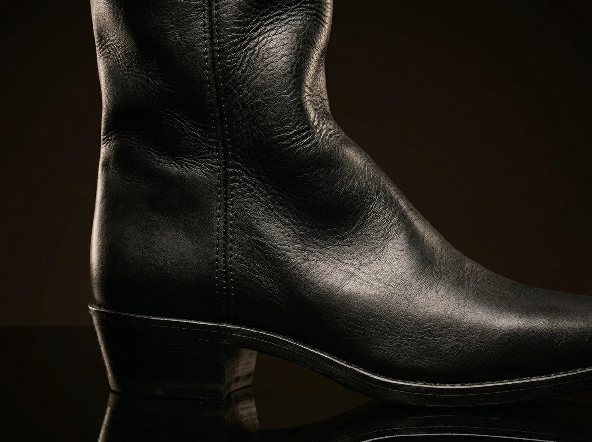 Leather texture on authentic officer Civil War dragoon cavalry boots