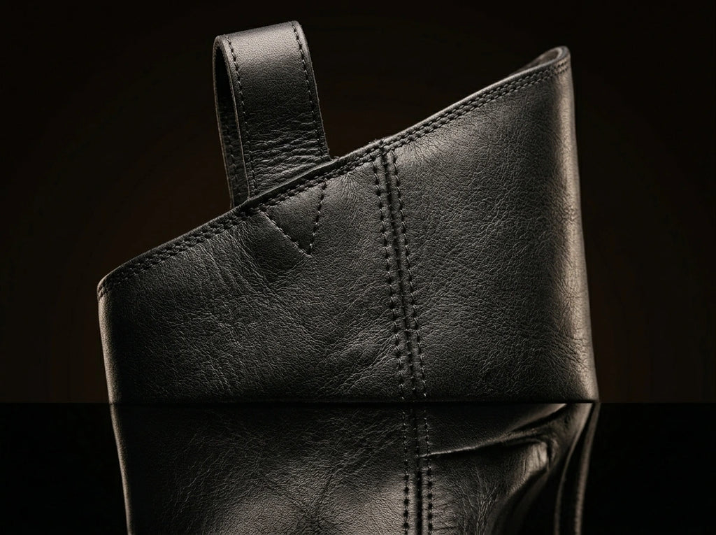 Shaft detail on authentic officer Civil War dragoon cavalry boots