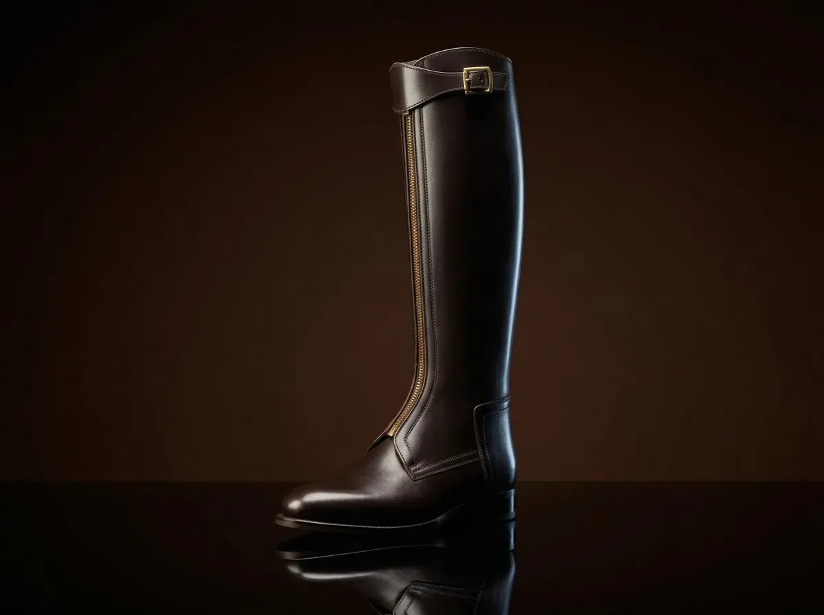 Men's polo riding boots in dark brown leather — custom equestrian footwear by NOIRTIDE