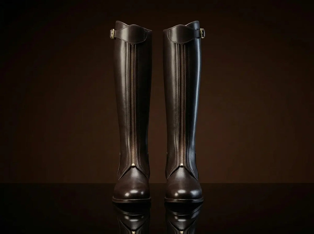 Front view of handmade leather polo riding boots for men — NOIRTIDE