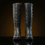 Front view of NOIRTIDE handmade renaissance boots