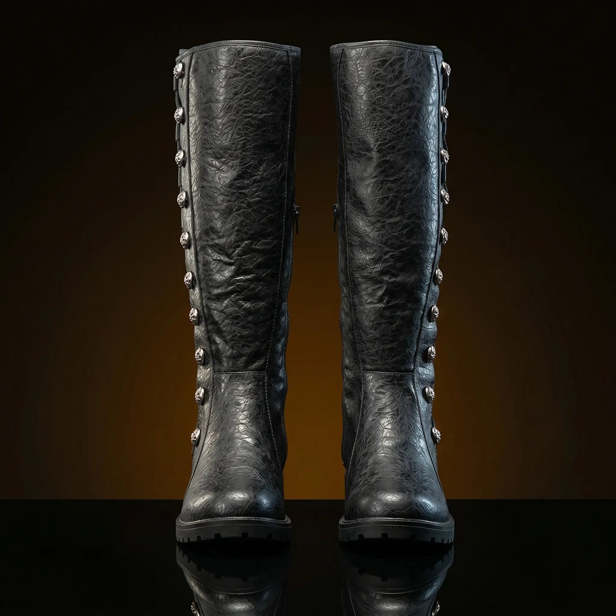Front view of NOIRTIDE handmade renaissance boots
