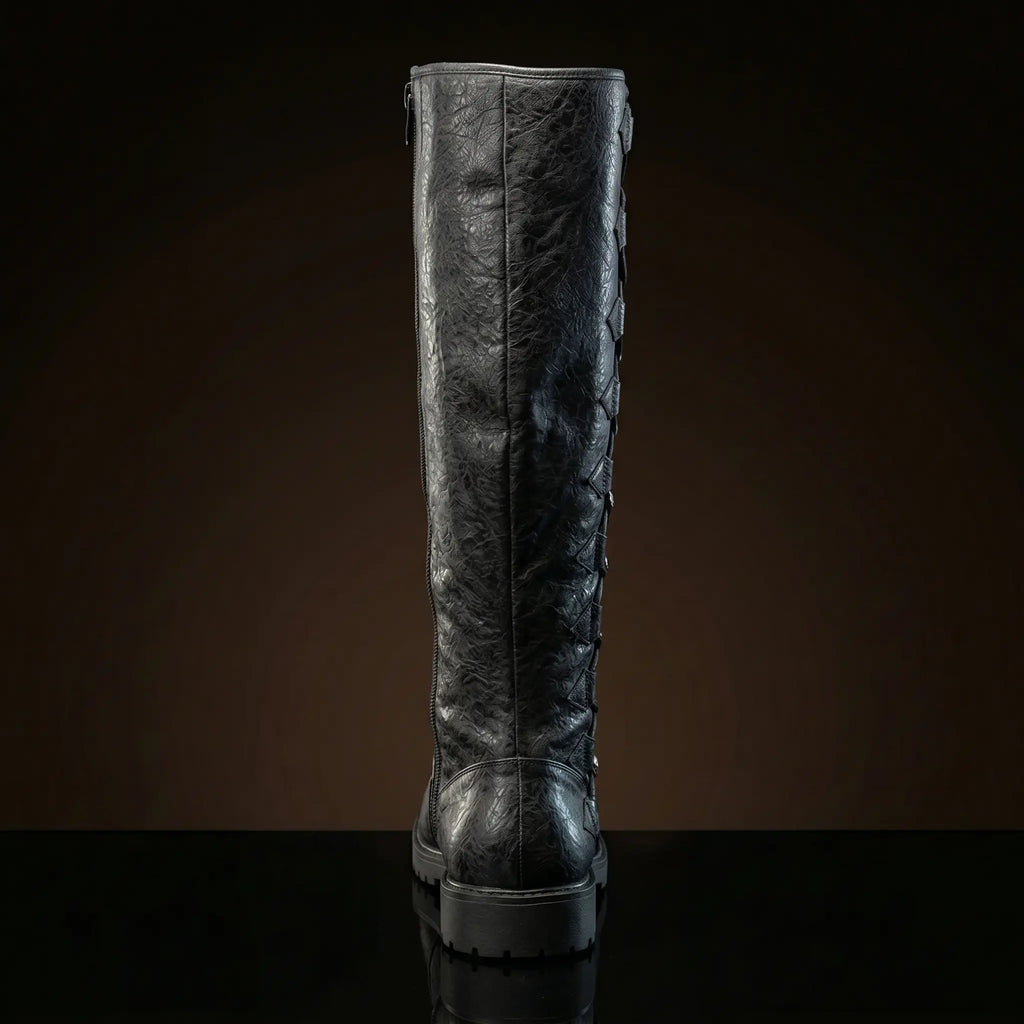 Tall shaft detail on renaissance leather boots by NOIRTIDE