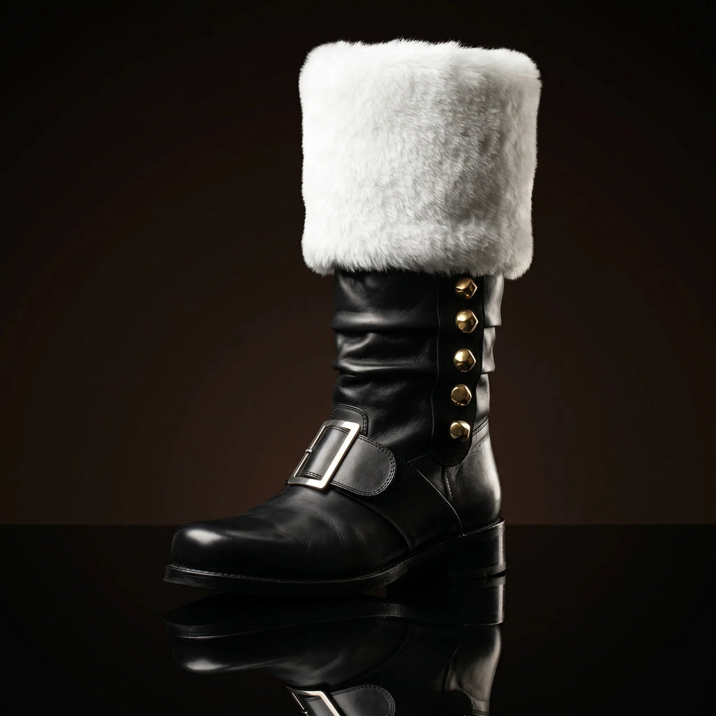 Santa Claus fur boots with jingle bells — handmade by NOIRTIDE
