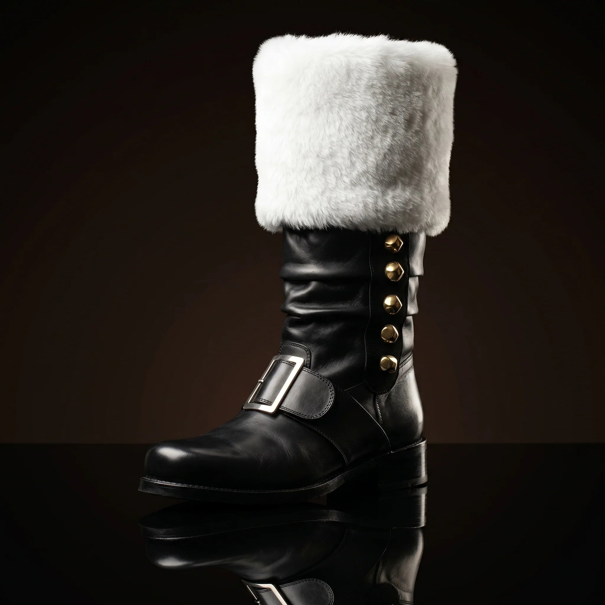 Santa Claus fur boots with jingle bells — handmade by NOIRTIDE