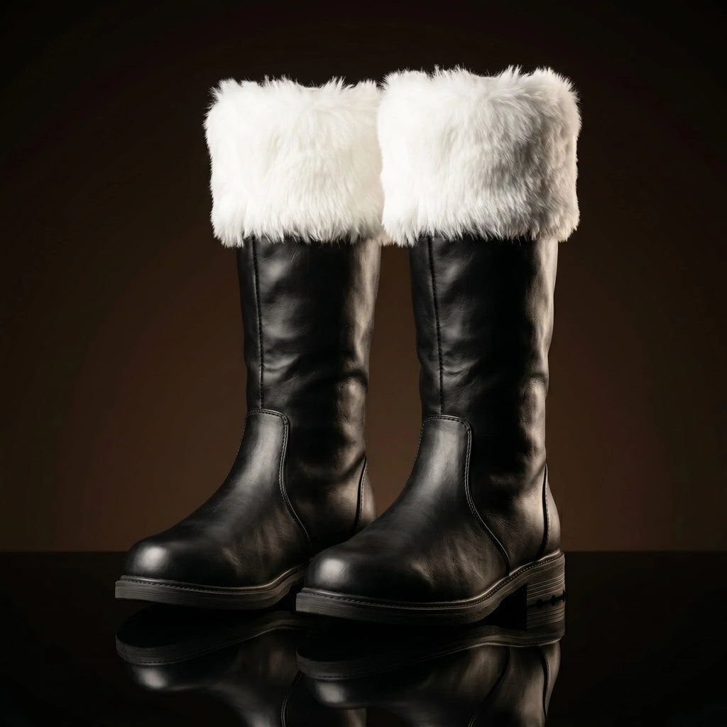 Pair of handmade Santa Claus fur boots by NOIRTIDE