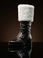 Santa Claus fur boots in red leather — handmade by NOIRTIDE