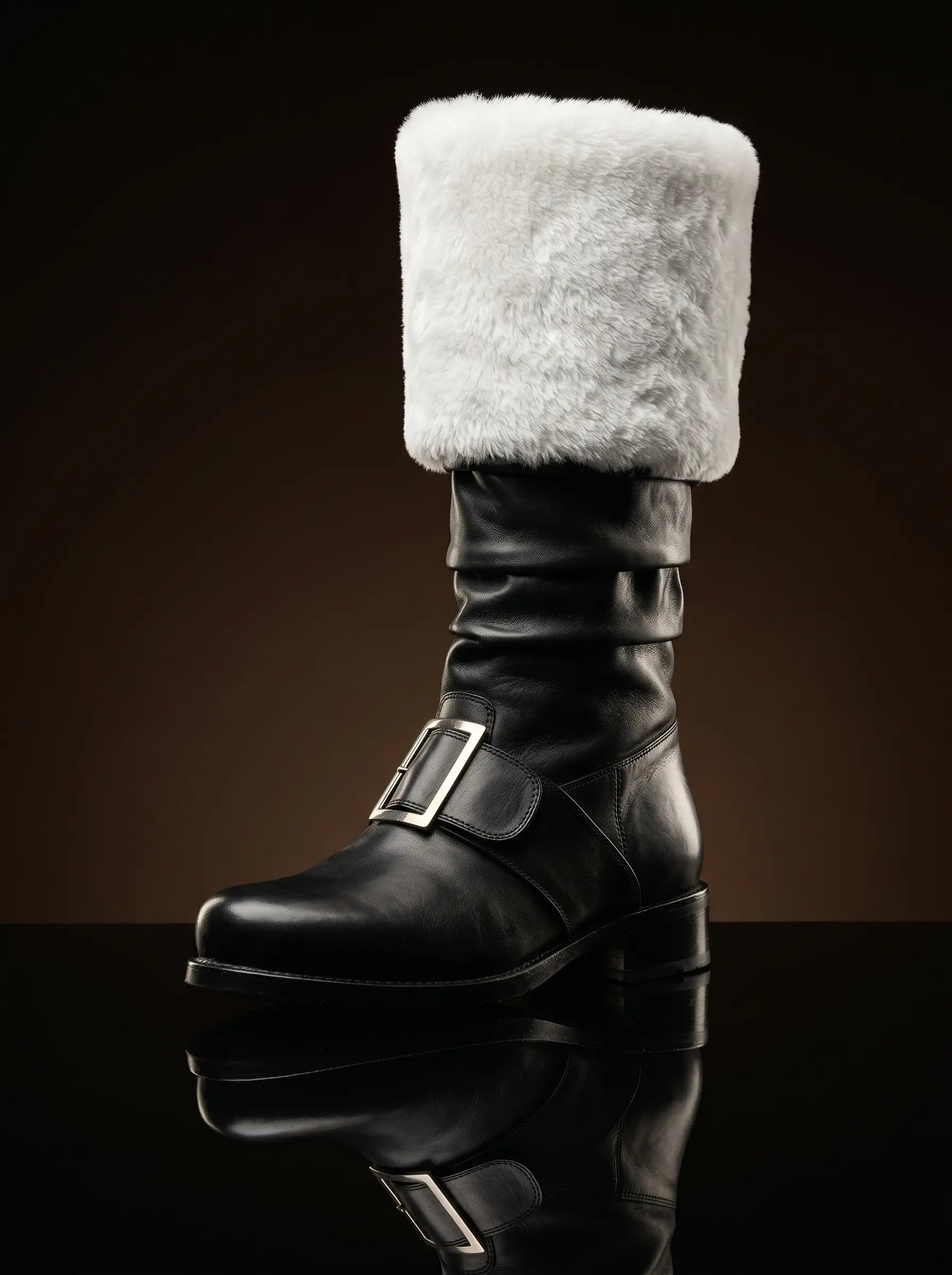 Santa Claus fur boots in red leather — handmade by NOIRTIDE