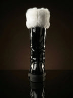Back view of NOIRTIDE handmade patent leather Santa Claus boots