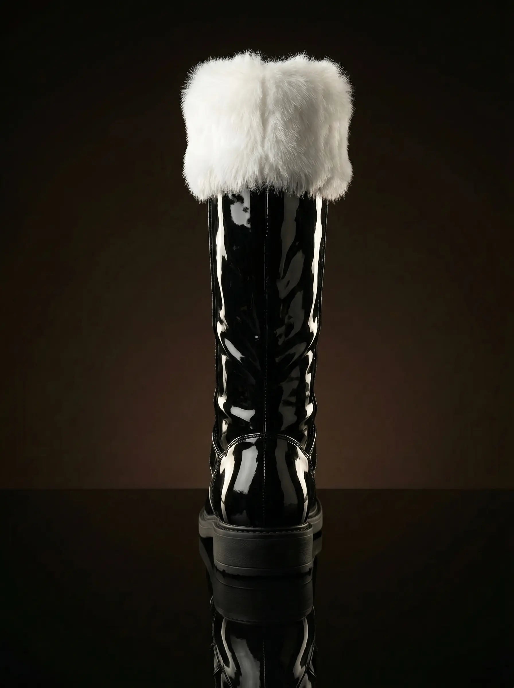 Back view of NOIRTIDE handmade patent leather Santa Claus boots