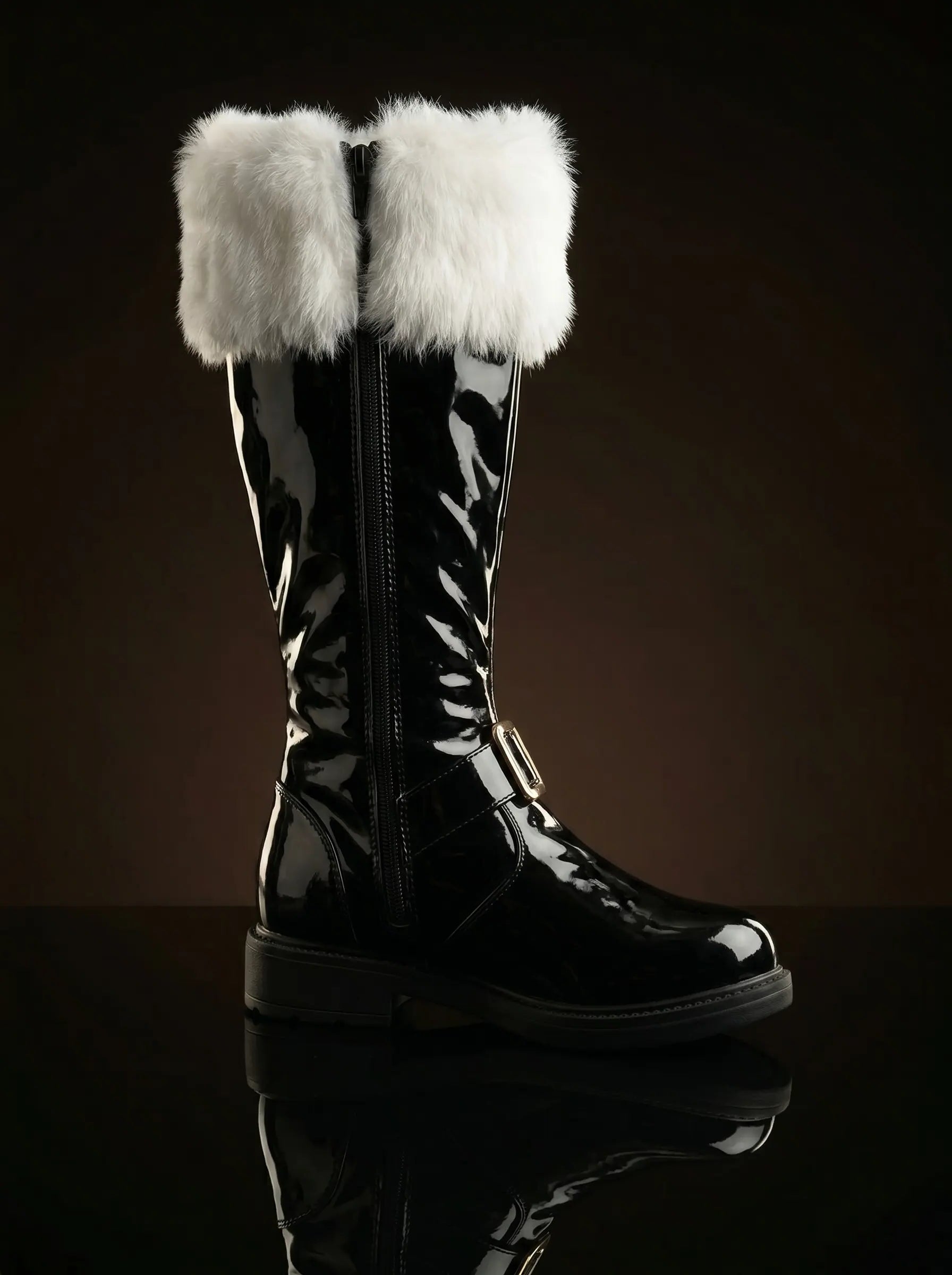 High-gloss patent leather finish on NOIRTIDE Santa Claus boots