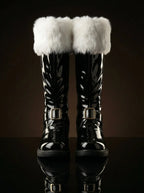 Detachable fur cuff on NOIRTIDE patent leather Santa Claus boots