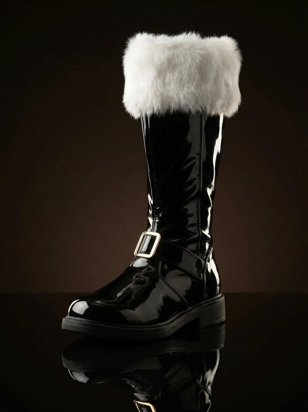 Santa Claus patent leather boots with detachable fur — NOIRTIDE