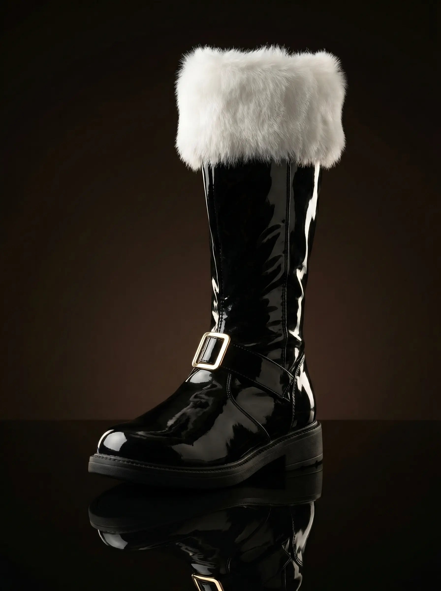 Santa Claus patent leather boots with detachable fur — NOIRTIDE
