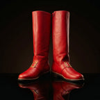 Detachable white fur cuff detail on NOIRTIDE Santa Claus red leather boots
