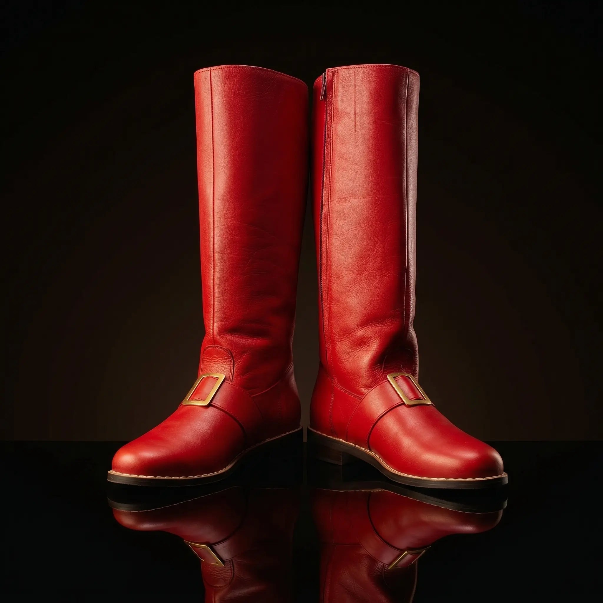 Detachable white fur cuff detail on NOIRTIDE Santa Claus red leather boots