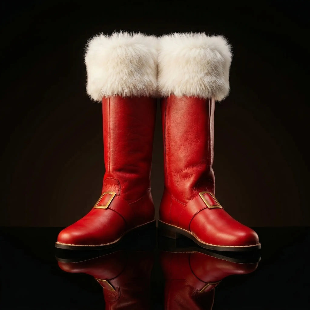 Pair of Santa Claus red boots with detachable fur by NOIRTIDE