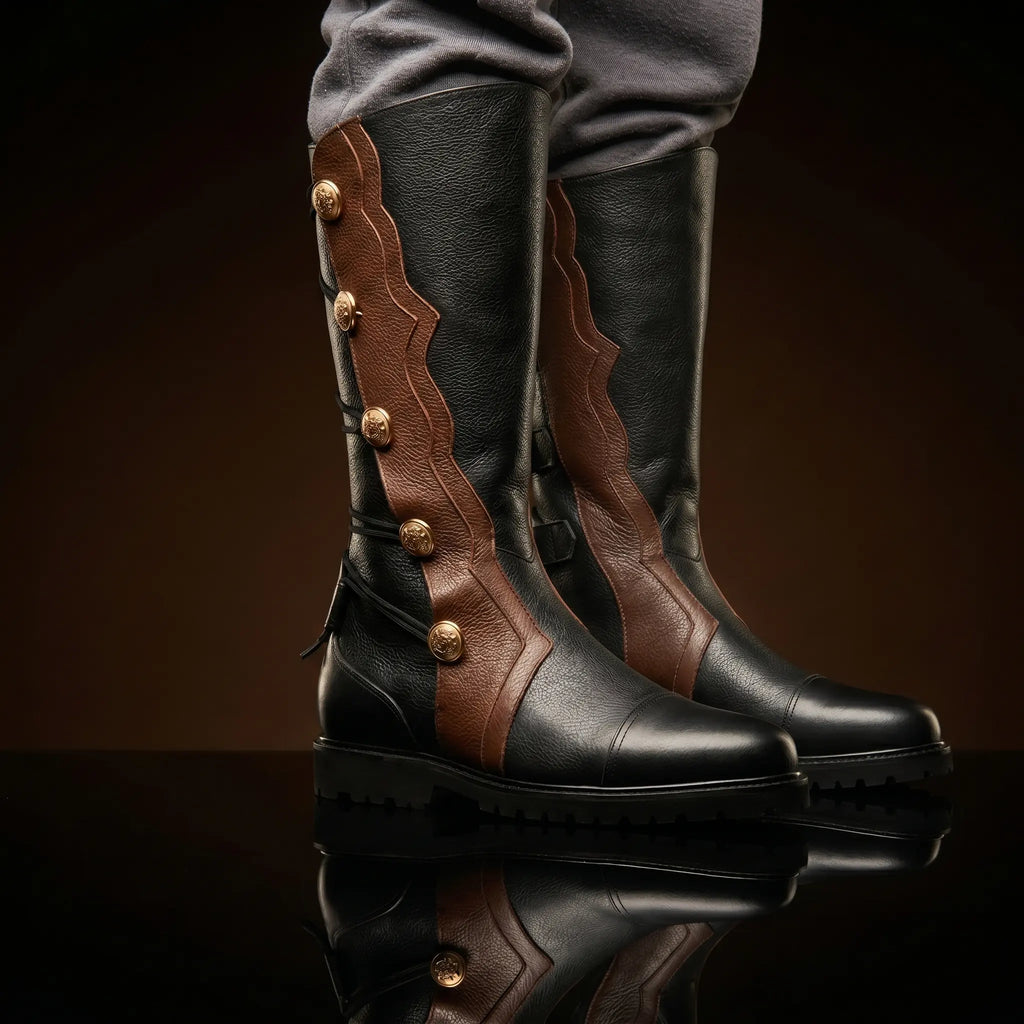 Tall shaft detail on side laces renaissance leather boots by NOIRTIDE