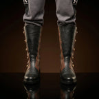 Front view of NOIRTIDE custom side laces renaissance boots