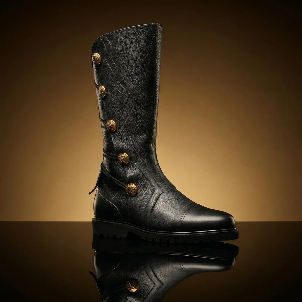 Pair of custom side laces renaissance leather boots by NOIRTIDE