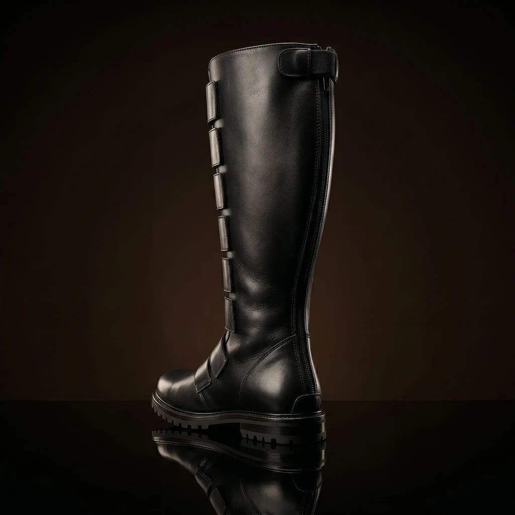Shaft detail on handmade Qui-Gon Jinn Star Wars boots by NOIRTIDE