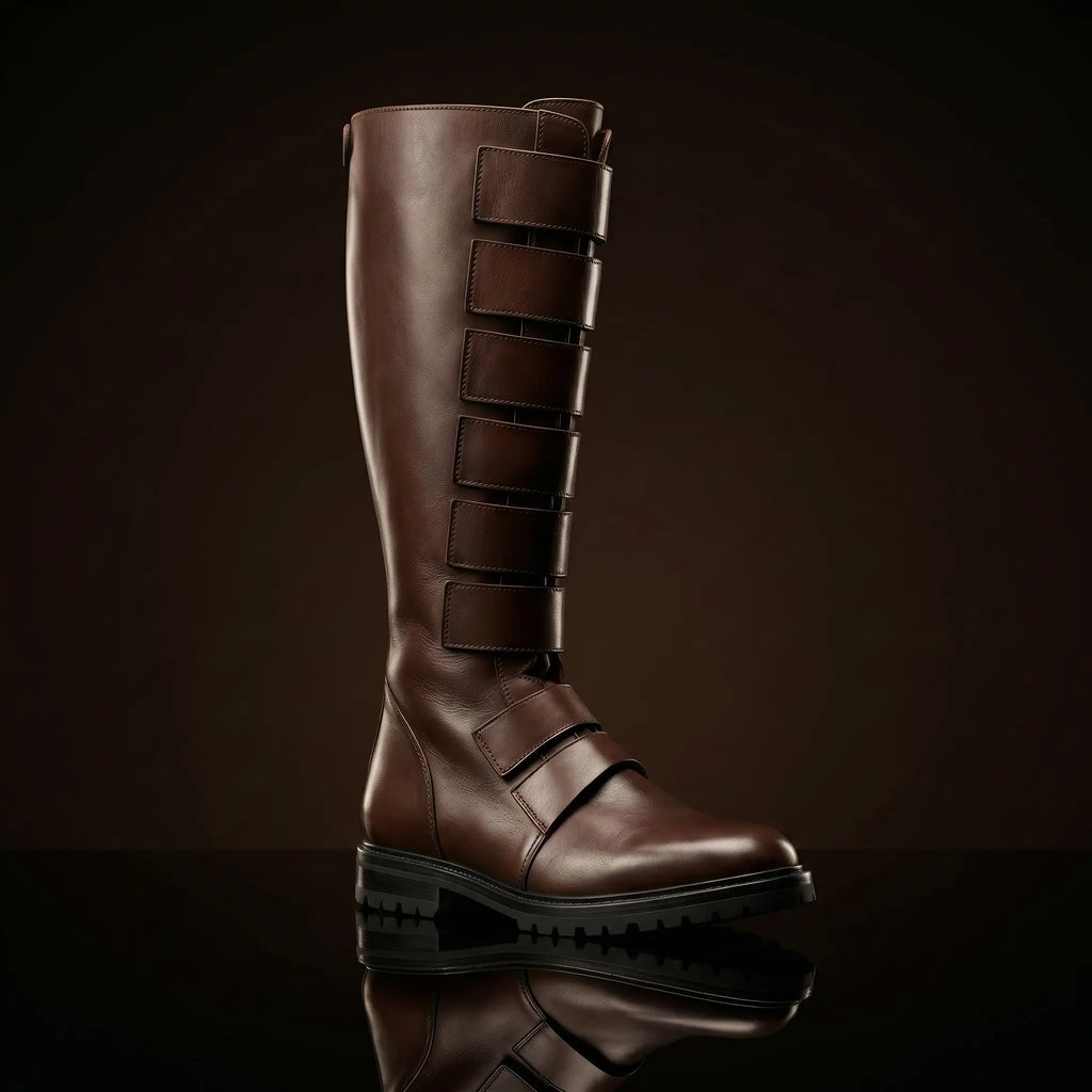 Front view of NOIRTIDE custom Qui-Gon Jinn Jedi boots