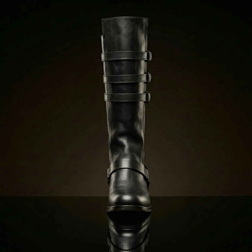 Front view of NOIRTIDE custom Quinlan Vos Star Wars boots