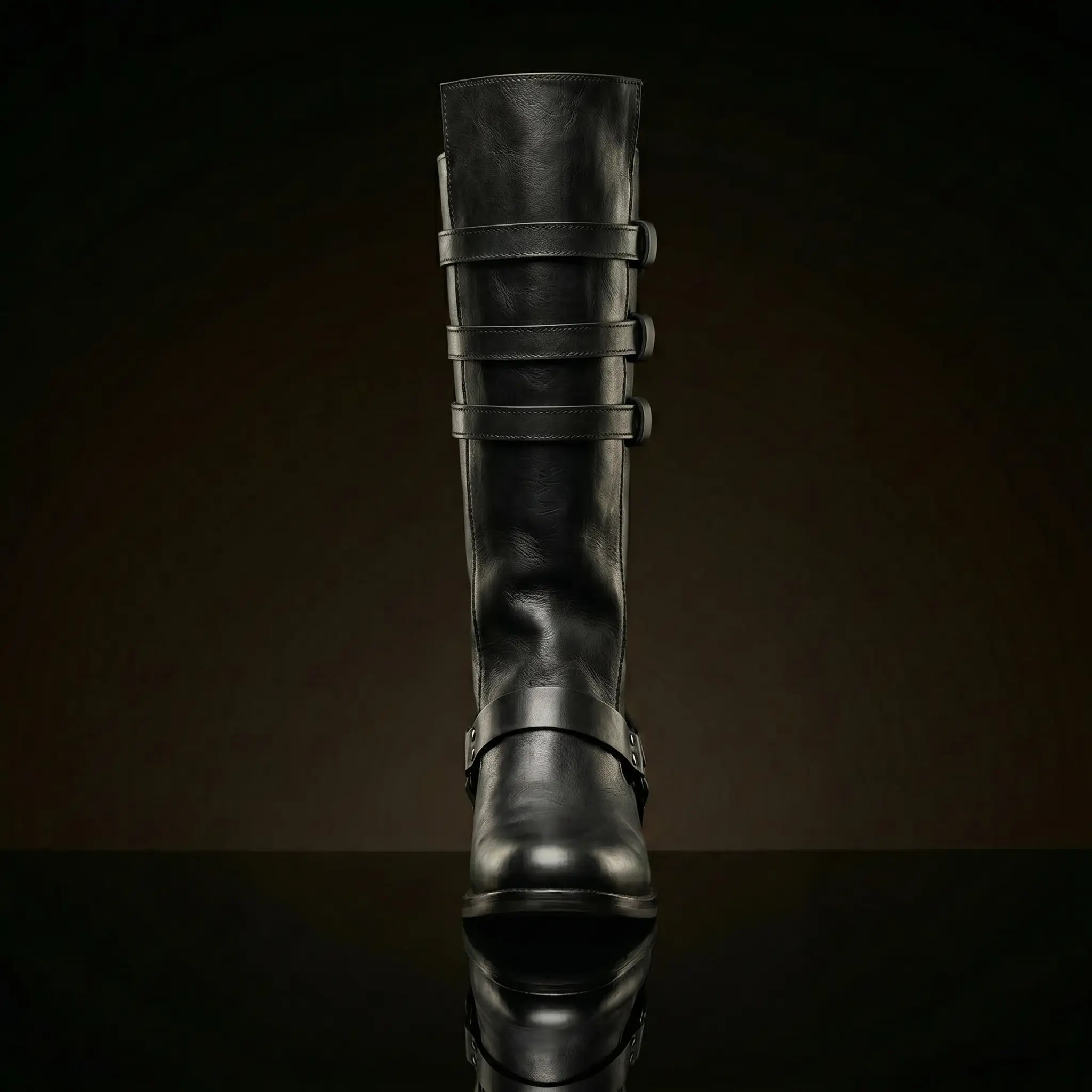 Front view of NOIRTIDE custom Quinlan Vos Star Wars boots