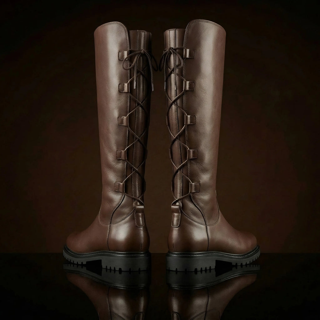 calf leather texture and laces on NOIRTIDE Star Wars Rey boots