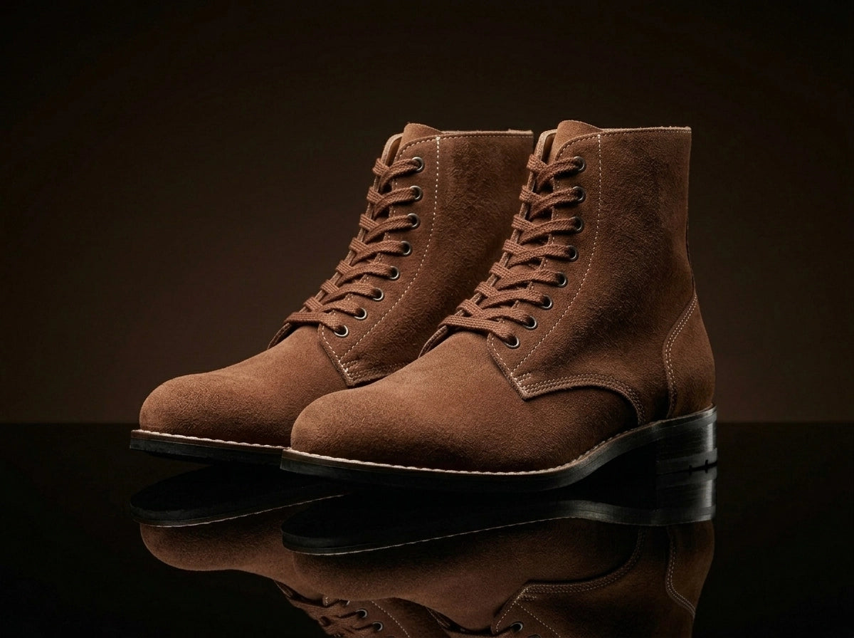 USMC Boondocker boots in vintage roughout leather — handmade by NOIRTIDE