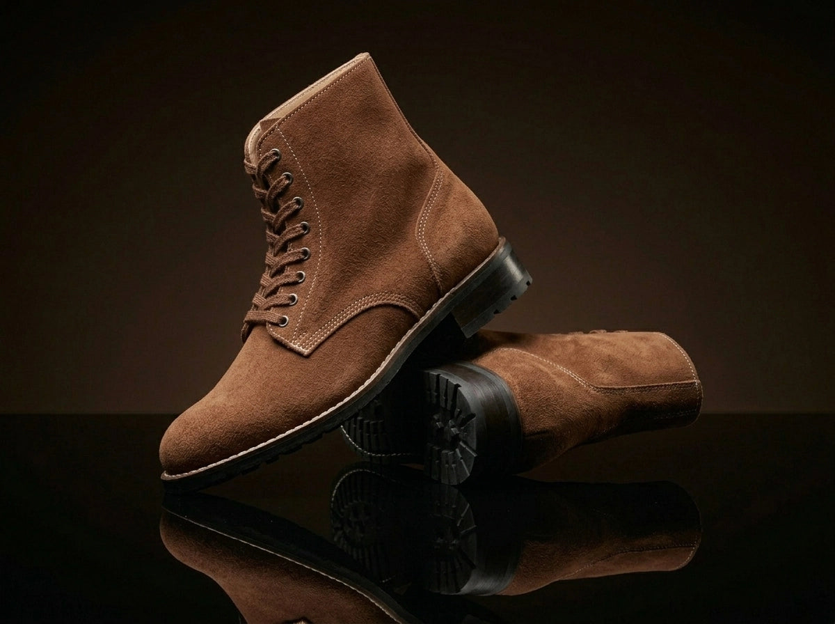Sole detail on handmade USMC Boondocker roughout leather boots