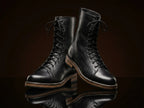 Front view of NOIRTIDE USMC Raider leather combat boots
