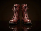 Front view of NOIRTIDE USMC Raider WWII leather combat boots
