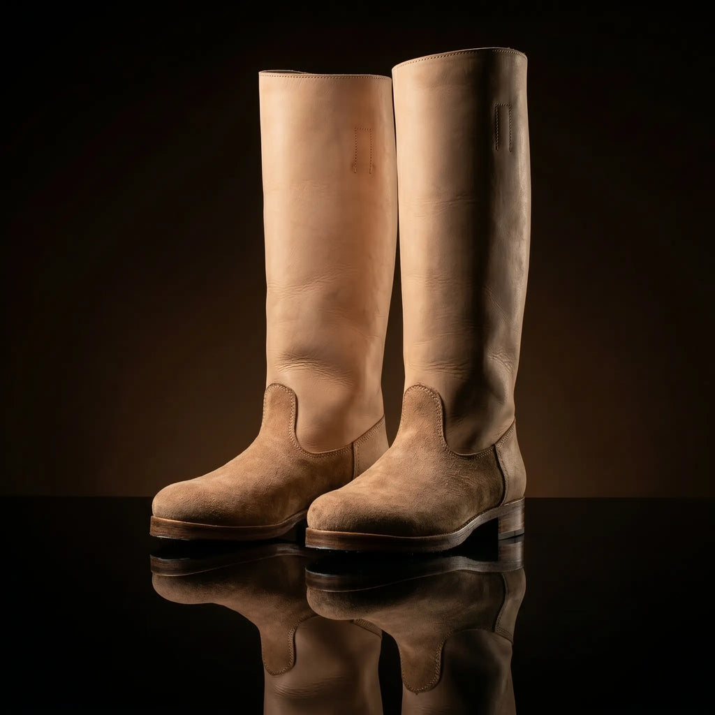 Front view of NOIRTIDE handmade WW1 German Marschstiefel boots