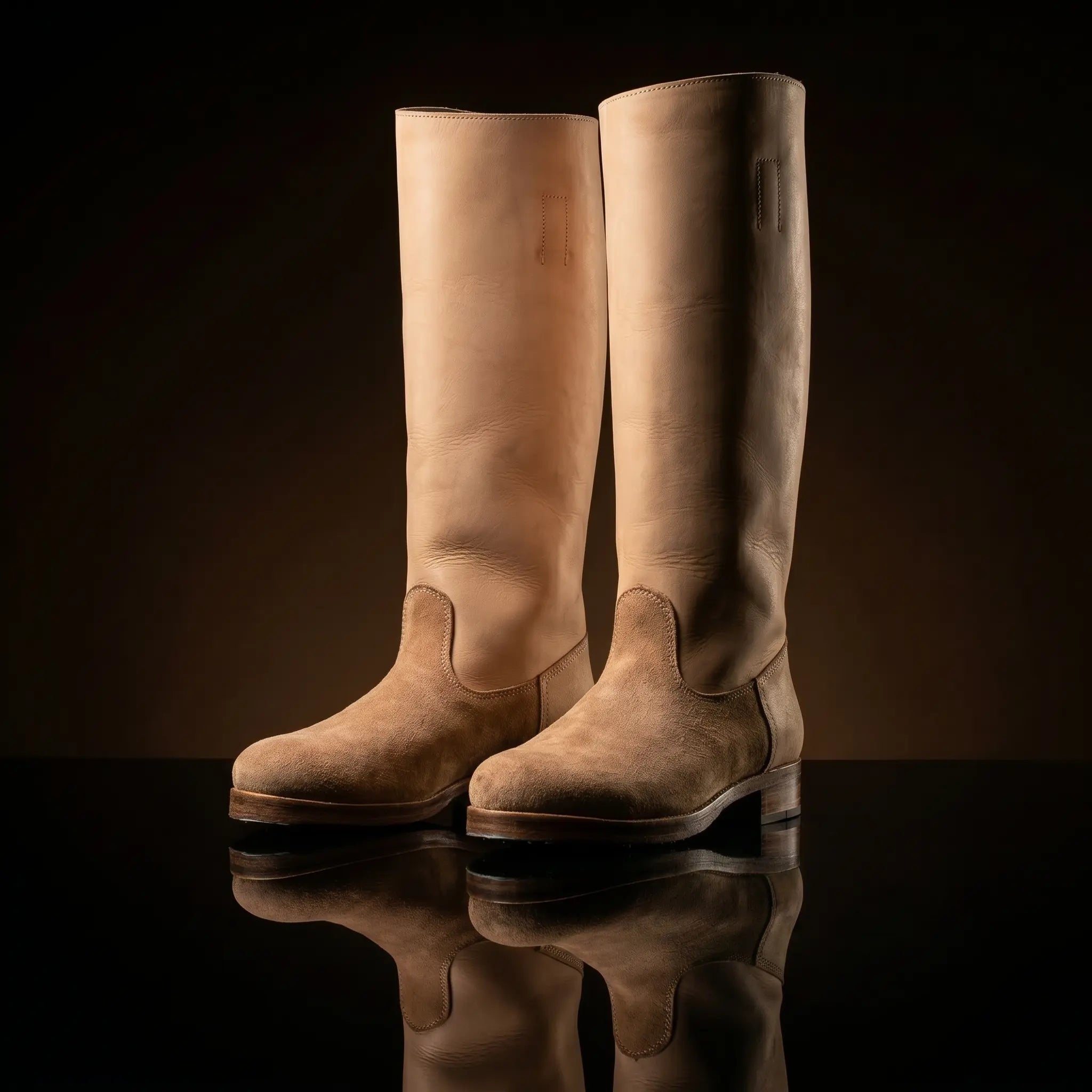 Front view of NOIRTIDE handmade WW1 German Marschstiefel boots