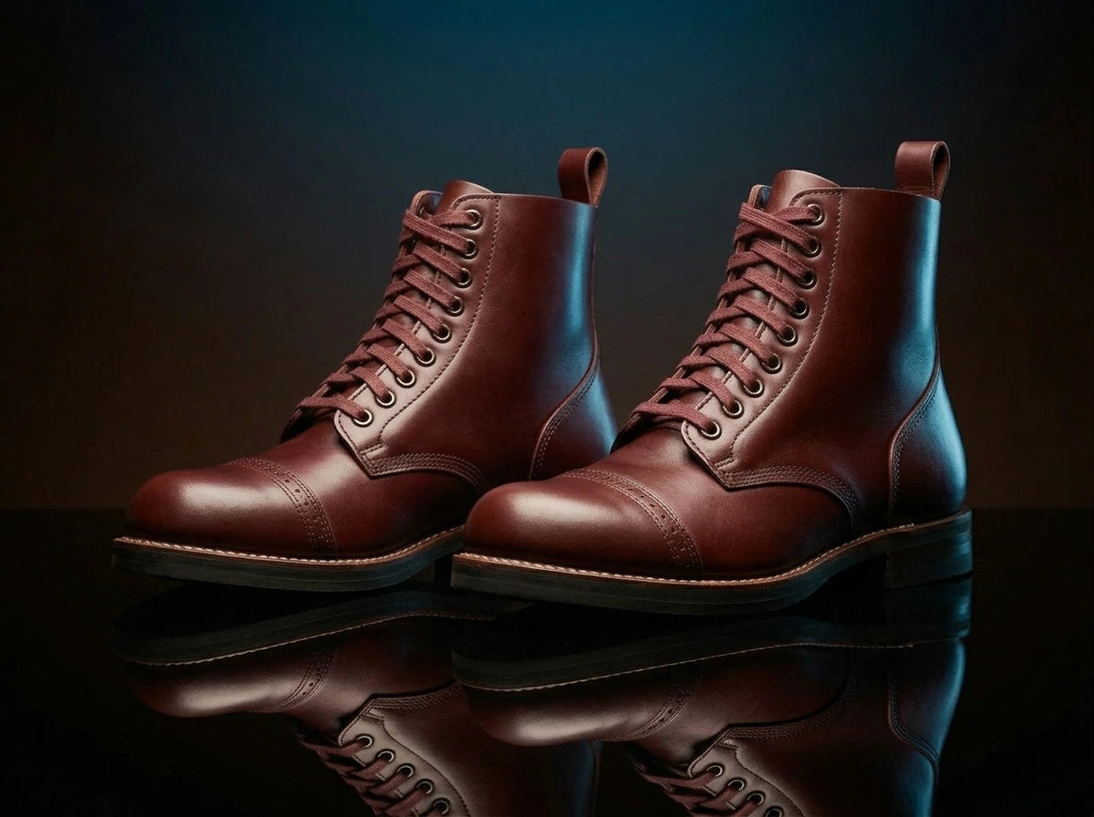 Brown leather texture on NOIRTIDE authentic WW2 American service boots