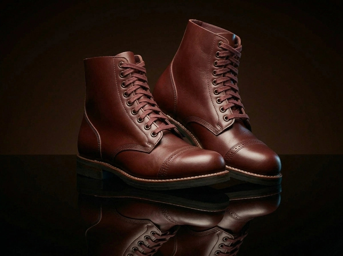 Lacing detail on handmade WW2 American US Army service boots