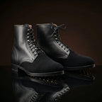 Front view of NOIRTIDE WW2 German M37 black leather low boots