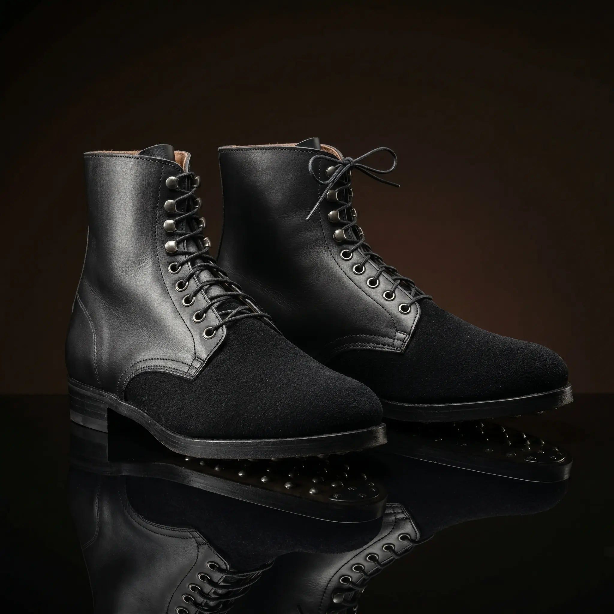 Front view of NOIRTIDE WW2 German M37 black leather low boots
