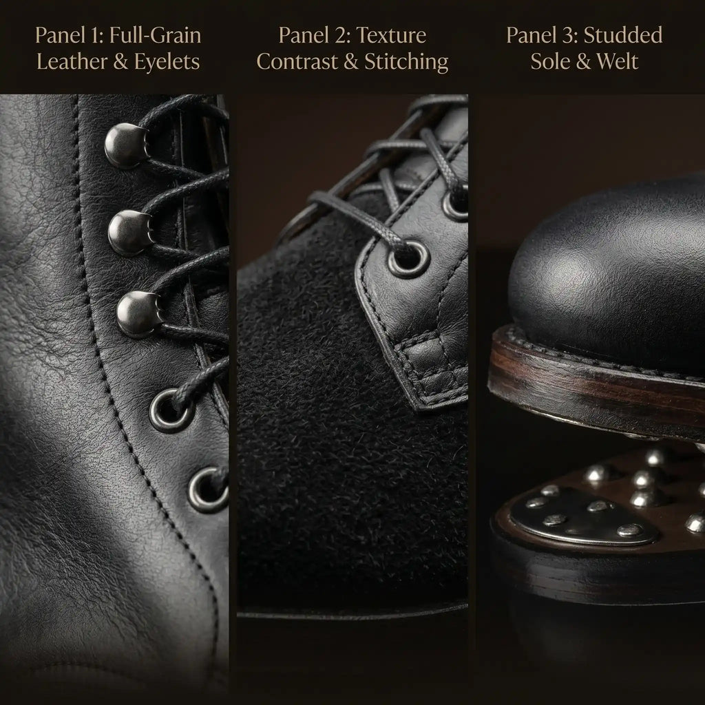 Lacing detail on handmade WW2 German M37 infantry boots